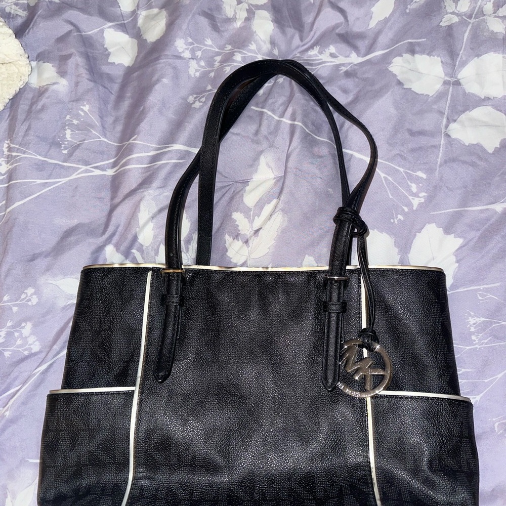 Michael Kors Black Tote with White Accents